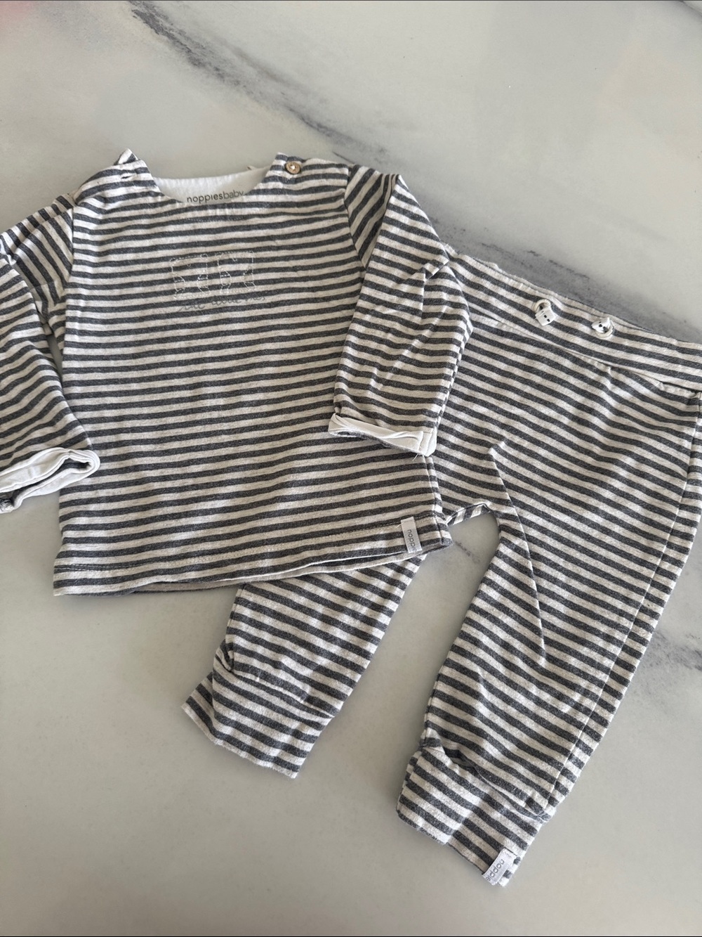 Noppies Gray & White Striped Kids Pajama Set